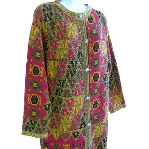 Carpet Duster Coat Soft Surroundings Etched Silver Metal Button Front Southwest